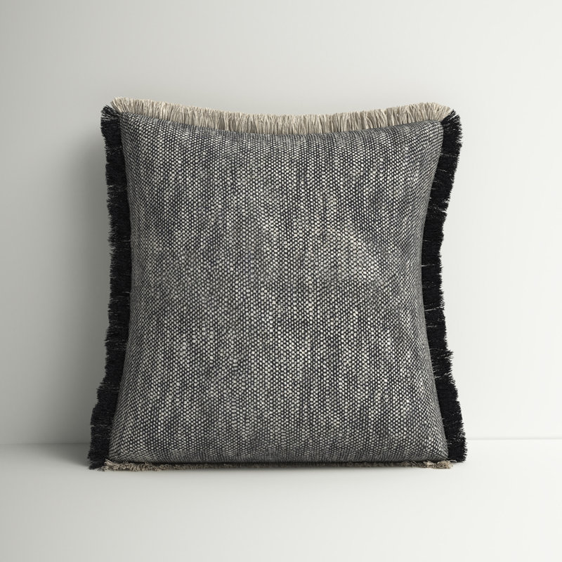 Coastal Chic 20" Square Black Cotton Textured Throw Pillow with Fringe
