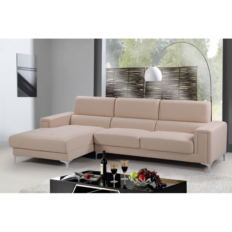 Maryellen Upholstered L-Shaped Sectional, Beige Cotton Twill, Left Hand Facing