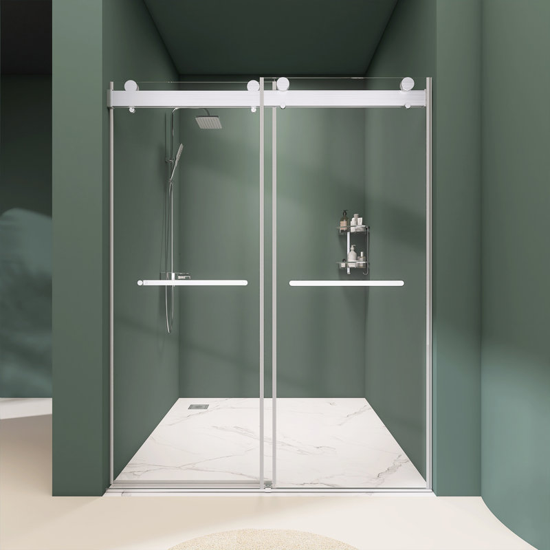 Portes de douche et de baignoire l 68 po x l 72 po x H 76 po Porte de douche coulissante double sans cadre avec verre trempé transparent