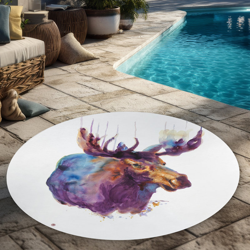 Abstract Moose Round Outdoor Area Rug | Animal Bedroom Decor, Round 5'3"