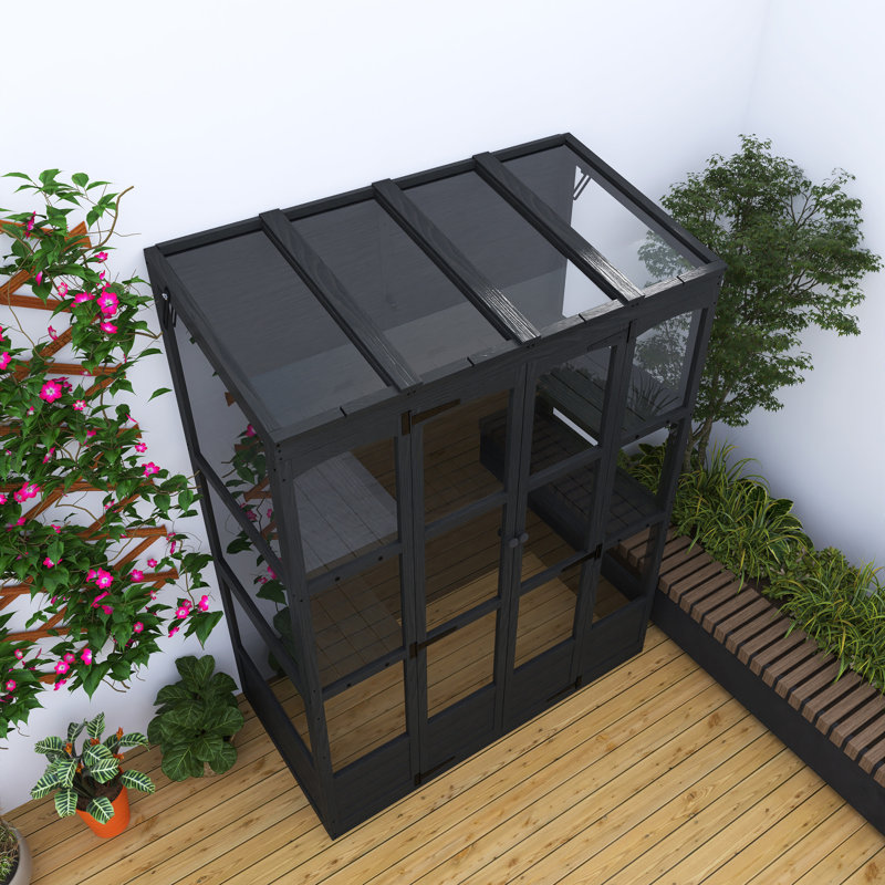78 In. Wood Walk-In Greenhouse With Skylights, Folding Shelves, Black