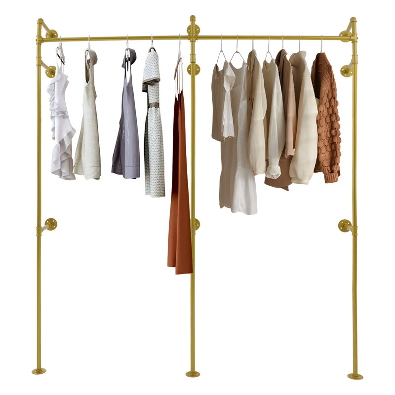75.59Inch Wall Mounted Display Clothing Rack, Gold