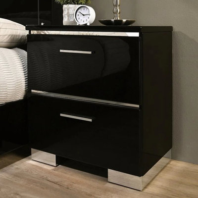 Table de chevet de style classique - laqué blanc ultrabrillant, pieds, charge, 2 tiroirs en bois massif pour table de chevet contemporaine laquée, poignées, port de charge, meubles