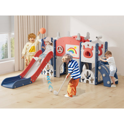 13 In 1 Kids Slide For Toddlers, Toddler Playset With Golf, Drawing Board, Basketball Hoop And Storage Space