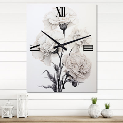 Monochrome Minimalism Carnations - Carnations Modern Wall Clock