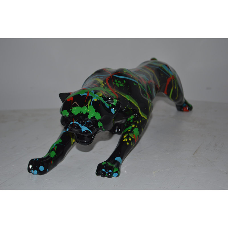 Modern Art Medium Coloured Jaguar Statue Made of Resin - Size: 27"L x 7"W x 7"H., Black