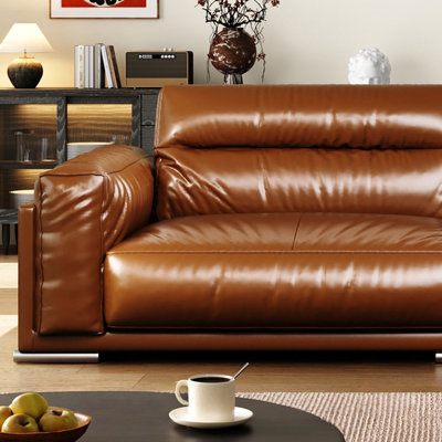 Brown Genuine Leather Modular Sofa cushion couch
