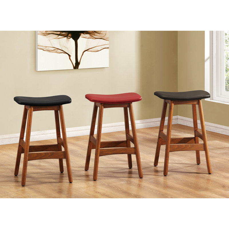 2 tabourets de hauteur de comptoir en simili cuir, 2 en bois massif, cuir de cuisine moderne Mid-Century, 2 modernes, Noir