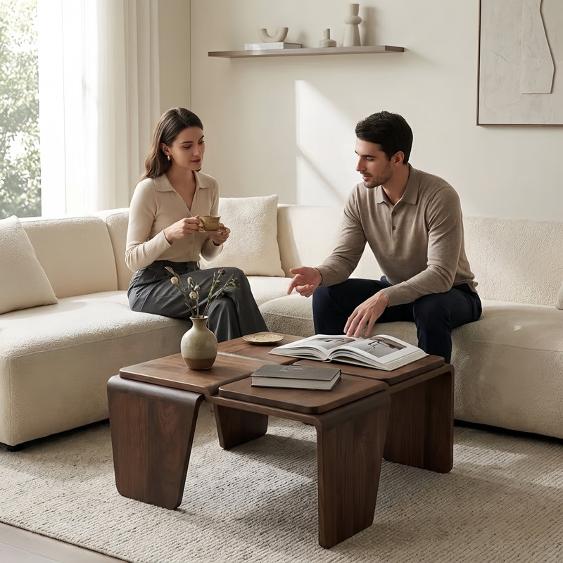 Black Walnut Square Coffee Table Modern Geometric Small Side Table