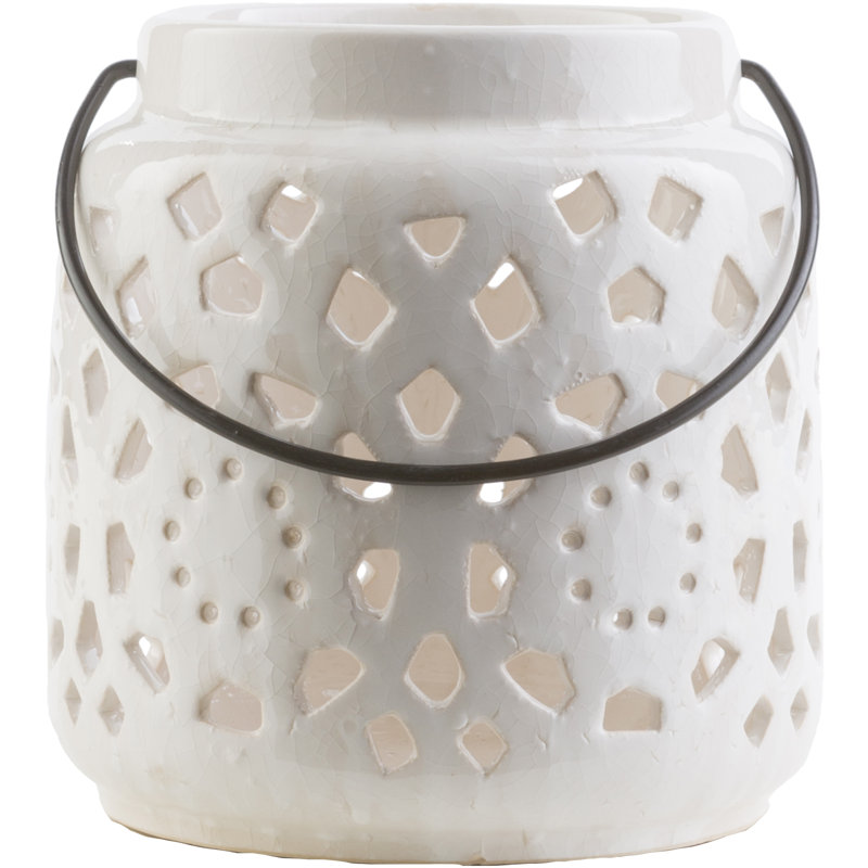 Lanterne de table en céramique Alica, H 6,5 po x l 6,25 po x P 6,25 po, Blanc