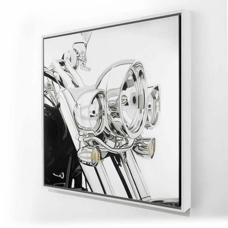 Motorcycle Light Canvas | White Industrial Frame | Decor