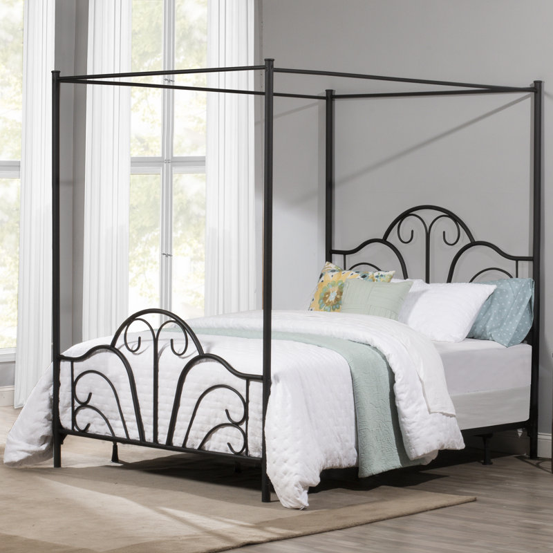 Amiaa Metal Canopy Bed, Full, Black