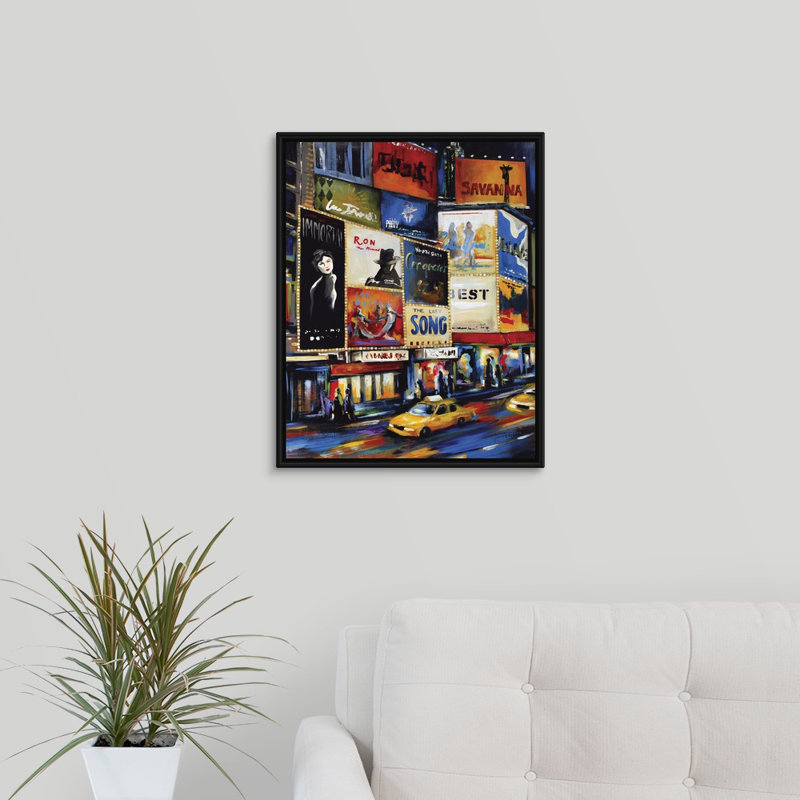 « thats broadway », peinture sur toile, H 21,7 po x l 17,7 po x p 1,75 po, Cadre flottant noir