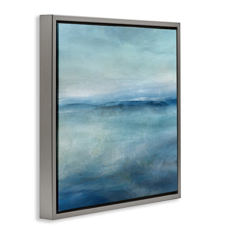 Cadre flottant Misty Blue Coastal Horizon, design par Carol Robinson, H 25 po x l 25 po, Cadre flottant gris lustré