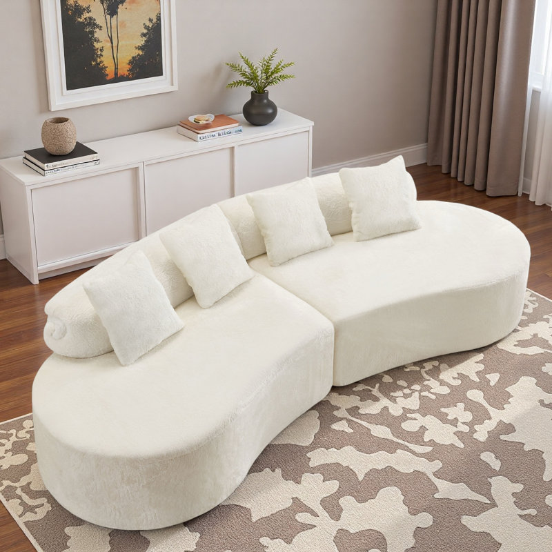 Canapé moelleux à haute densité avec conception modulaire courbée et coussins décoratifs doux, Vert