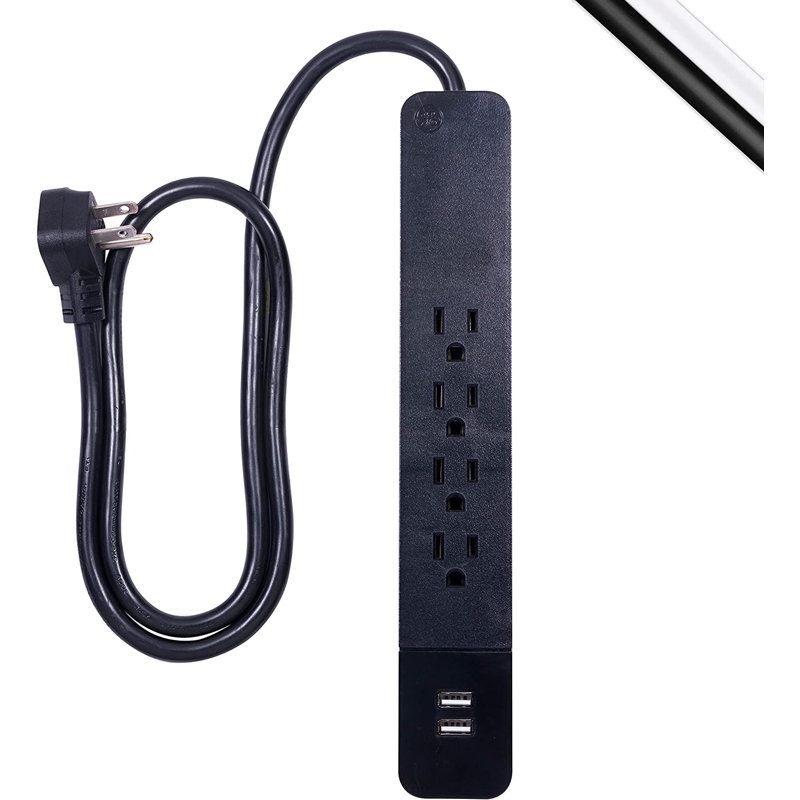 GE 3-ft 4-Outlet 2-USB-A Surge Protector, 560J, Black, 37053
