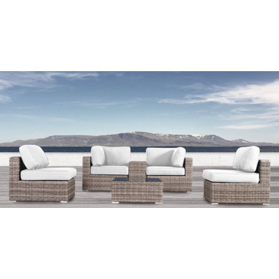 Lazaro High-Density Polyethylene (HDPE) Wicker Fully Assembled 4 - Person Seating Group with Sunbrella Cushions