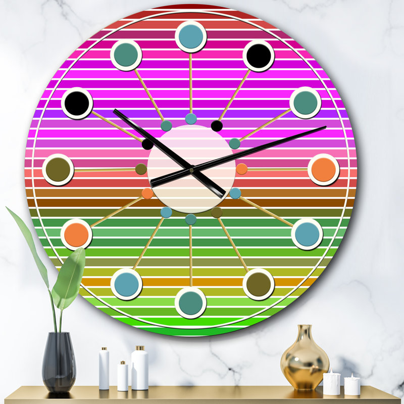Horloge murale horizontale à motif géométrique rétro II - Mid-Century, Surdimensionné