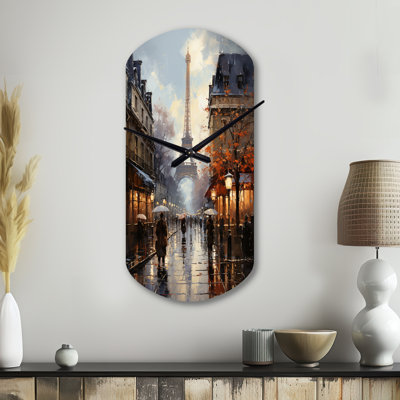 Eiffel Paris In 19 Century - Paris Asymmetrical Metal Wall Clock, Beige Cylinder Metal Wall Clock Print