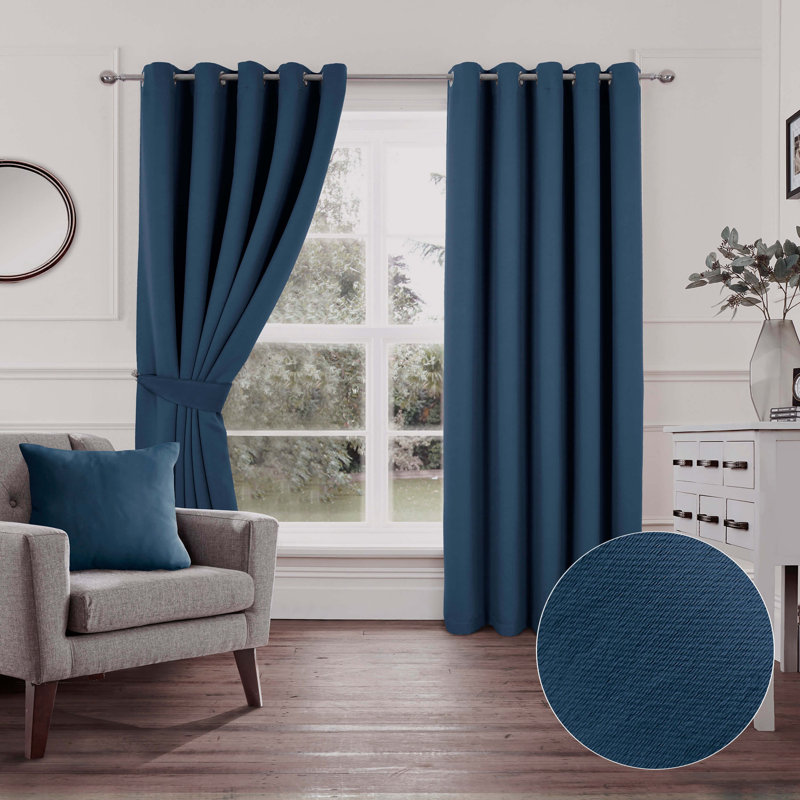 Chacra Room Darkening Curtain Pair, Width 114 x Drop 137cm, Bue