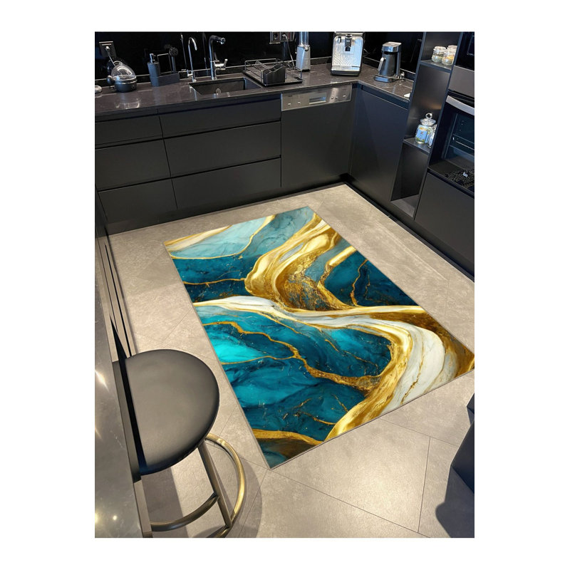 Tapis décoratif à rayures Water Wave, Sous-tapis rectangulaire de 3 pi 3 po x 4 pi 11 po