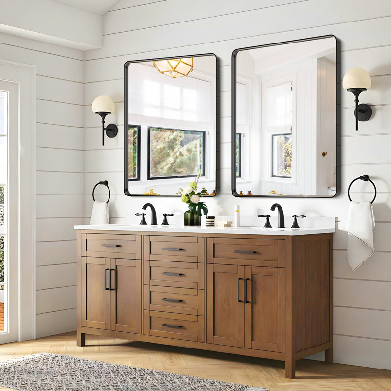 Miroir mural de salle de bain, verre trempé, coins arrondis et cadre antirouille, 30 po x 40 po