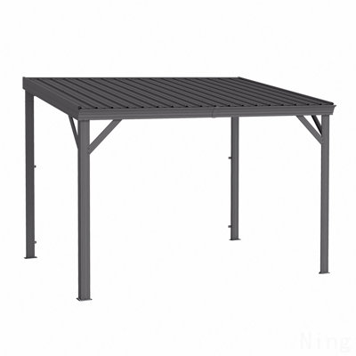 8X10FT Gazebo, For Outdoor Use With Galvanized Steel Sloping Roof & Drainage System (Gray)