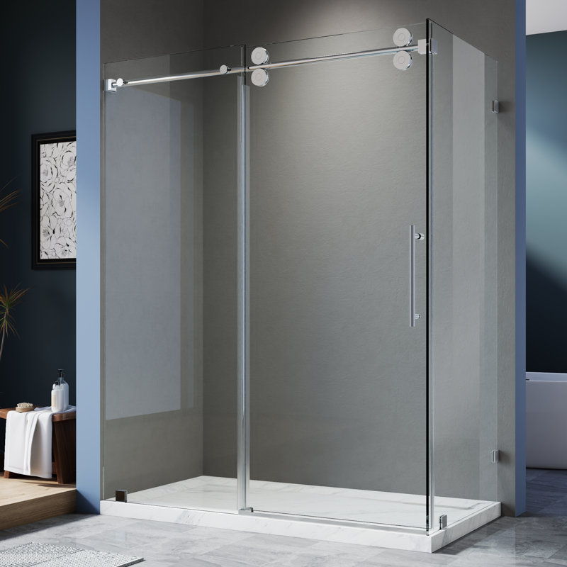 60" W X 35" D X 76" H Sliding Frameless Shower Enclosure With 3/8 Inch Tempered Glass, Chrome, 35" W