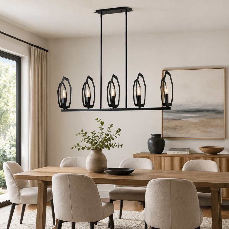 Luminaire chandelier 5 lumières (ampoule non incluse), Noir mat