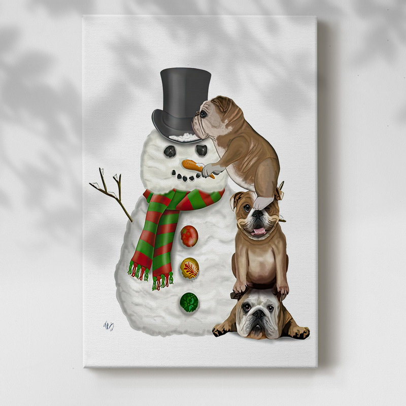 Bouledogue anglais de Noël, bonhomme de neige, H 27 po x l 18 po x P 1,5 po