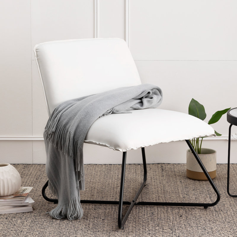 Hachmann Faux Leather Accent Chair, White Faux Leather, Black