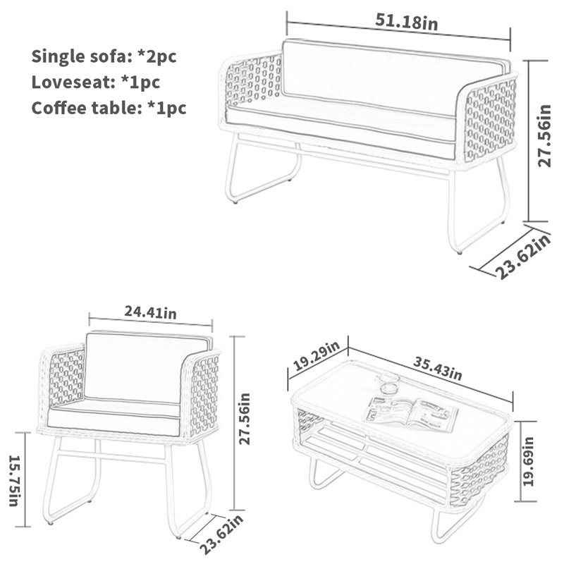 Ensemble de conversation d'extérieur pour 4 personnes avec coussins Annamolly