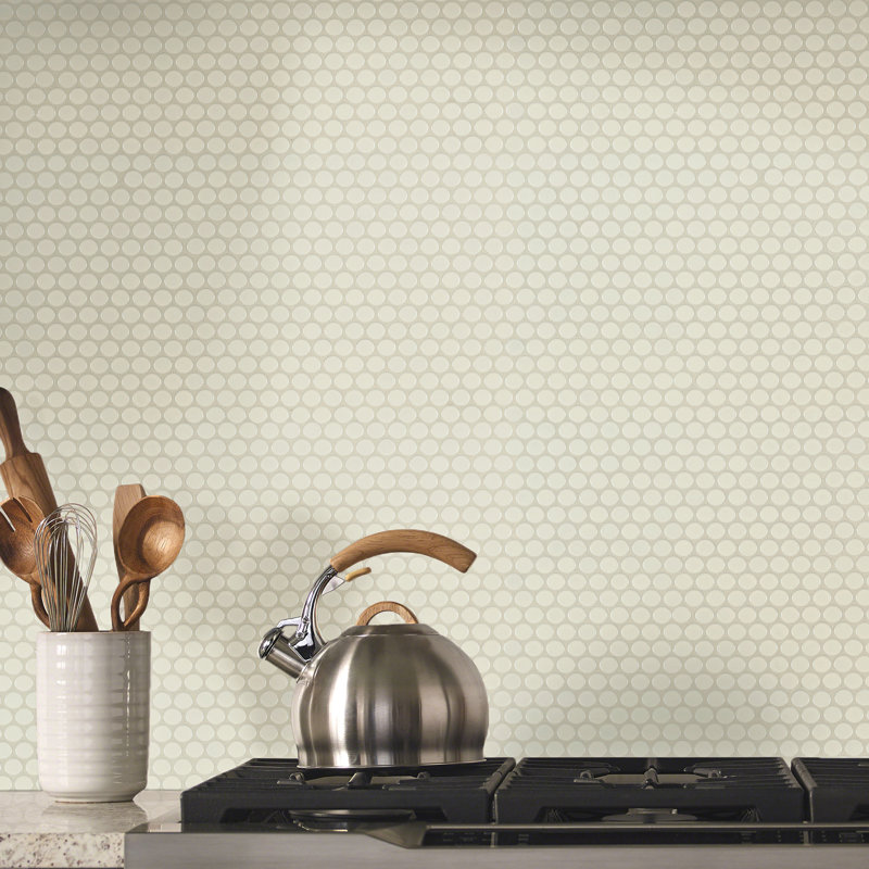 Linen Penny Round 12 in. x 13 in. Porcelain Mosaic Floor and Wall Tile, Linen