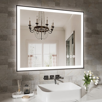 Miroir de salle de bain 30 po x 36 po à DEL sans cadre, miroir intelligent