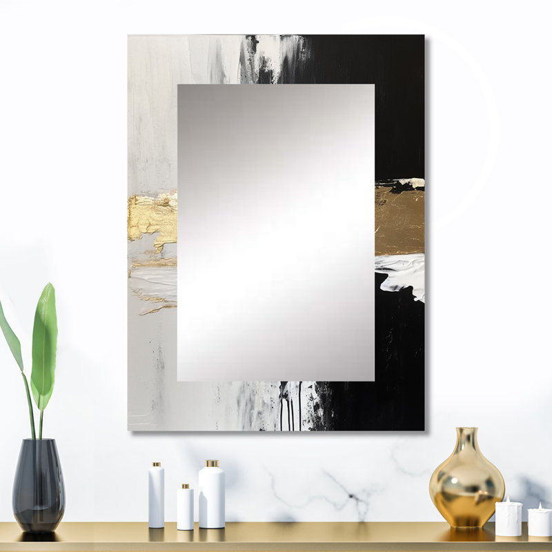 Horizontal Dimensions Abstract Gold Black - Abstract Painting Wall Mirror, Gold Decorative Mirror, Printed Metal Art