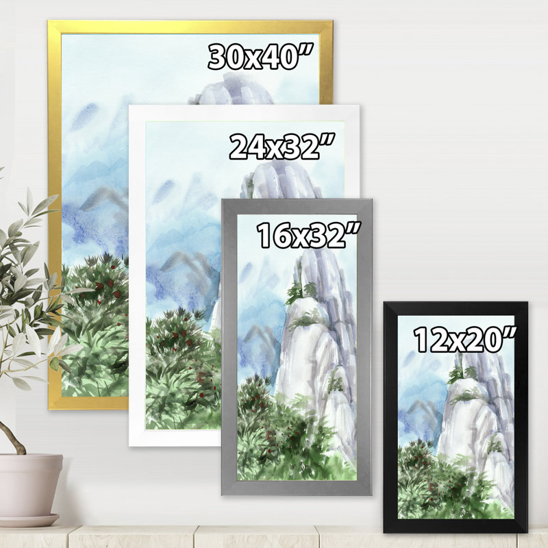 Sommet de montagne dans les nuages - peinture sur toile, Toile encadrée d'or, H 32 po x l 24 po x 1,5 po