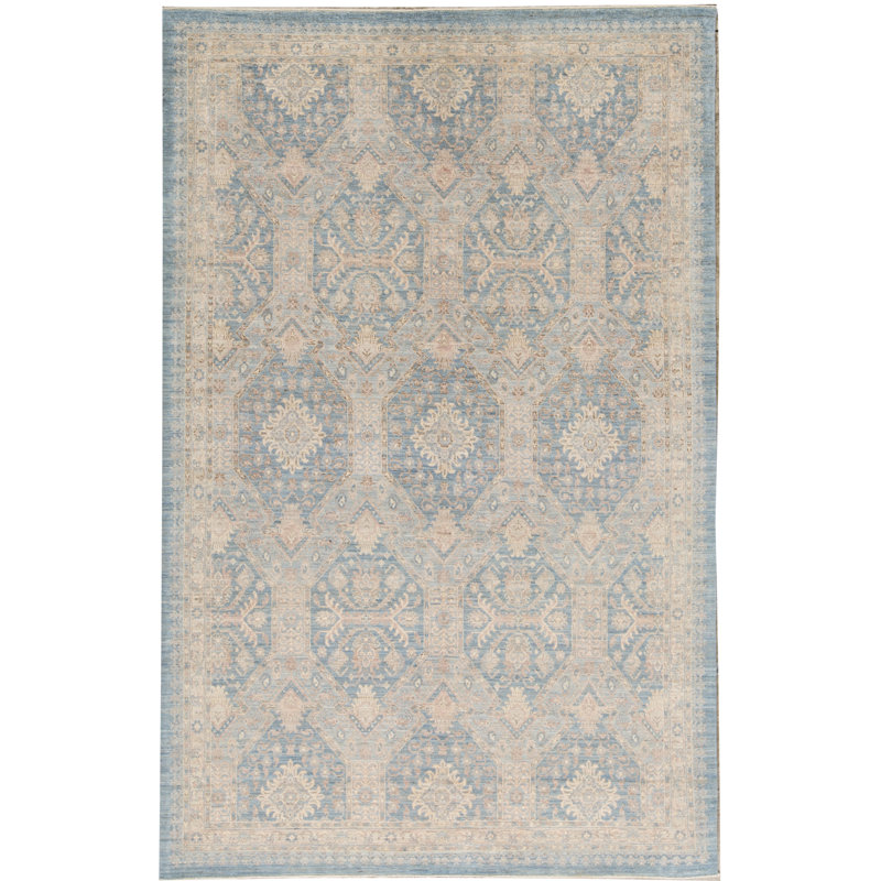 High-Quality Hand-Knotted Light Blue/Beige Area Rug