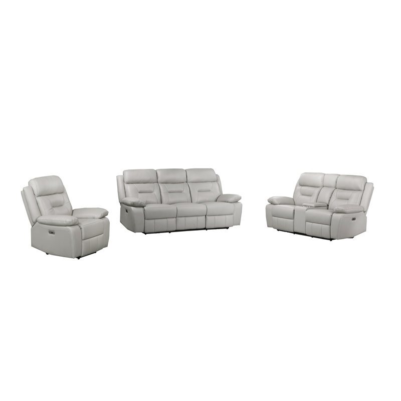 Ensemble 3 pièces: canapé inclinable électrique, causeuse et fauteuil, Silver 3-piece Set