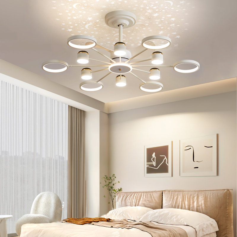 Ventilateur de plafond 49,2 "à DEL avec lumière et télécommande avec ciel étoilé, Blanc