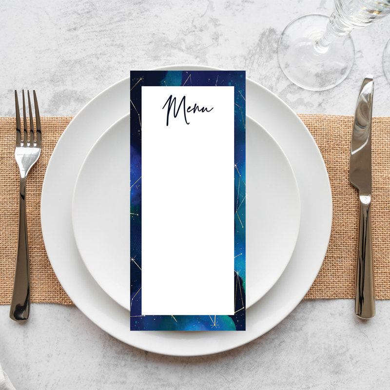 Cartes de menu de mariage célestes imprimables pour imprimante de bricolage, paquet de 52