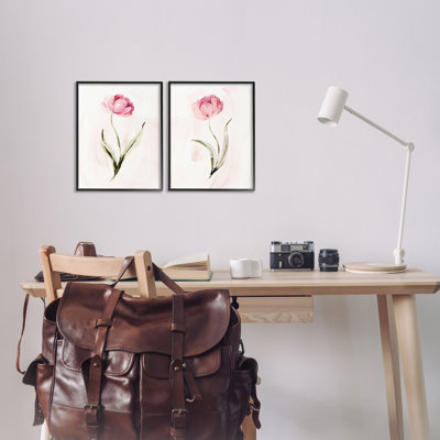 Vivid Pink Budding Bloom 2 Piece Framed Giclee Art Set, design by Kristen Brockmon