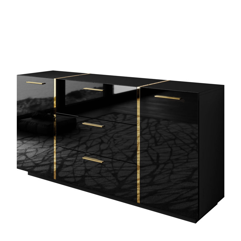 Aleece 158cm W 3 - Drawer Chest of Drawers, Black