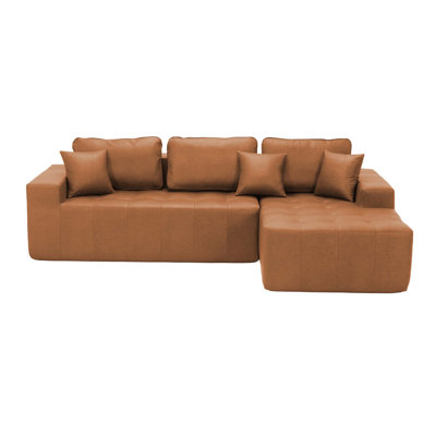 Faux Leather Corner Chaise Compression Sofa Bed, L-Shaped Sectional with No-Assembly Convenience