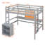 Lit mezzanine gris avec bureau - armoire 2 tiroirs en bois et zone d'écriture en bois massif gris, armoire solide depuis plus de 6 ans-391257391