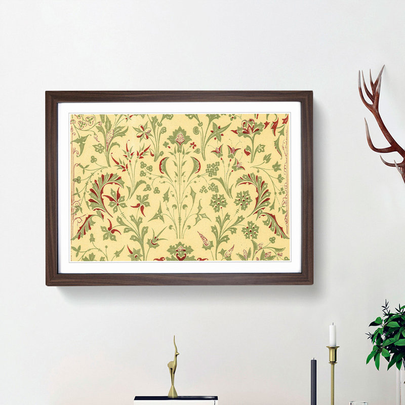 An Antique Floral Illustration by Owen Jones - Framed Print, 24cm H x 33cm W x 2cm D, Walnut  Bordered Framed