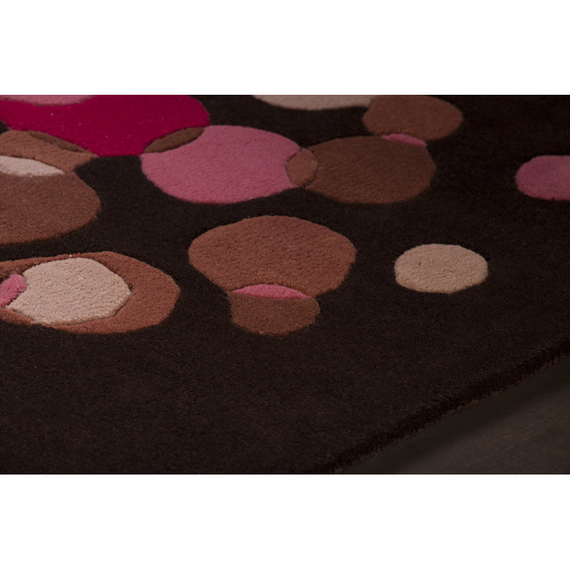 Tapis à petits cercles géométriques en laine touffetée à la main brun, rose et taupe Osteen, Brun / rose / brun clair
