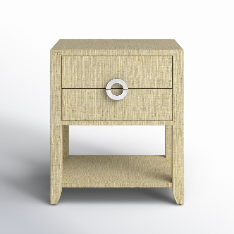 Amelle Raffia 2-Drawer Nightstand, Cream