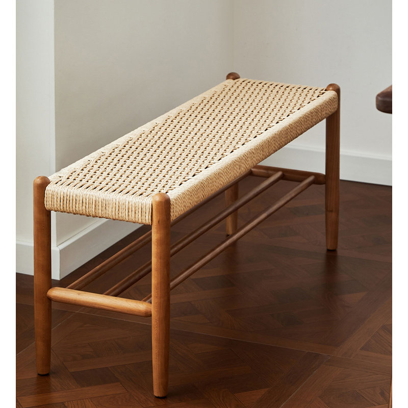 Banc à chaussures scandinave en bois massif tissé à corde, Cerise / naturel 