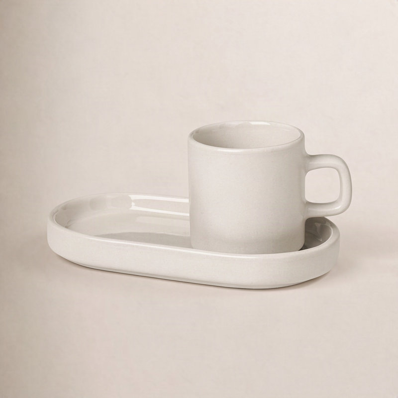 PILAR Stoneware Espresso Cup with Tray, Moonbeam