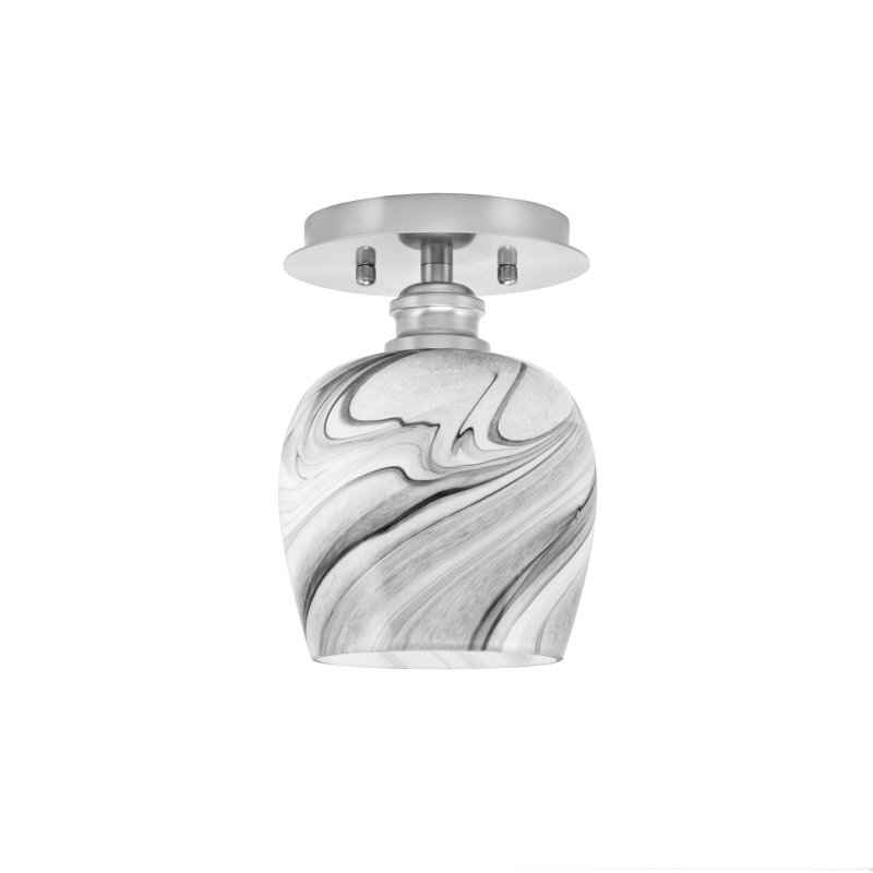 Plafonnier semi-encastré avec verre tourbillon onyx 6 "Edge, Nickel brossé, H 8,5 po x l 6,25 po x P 6,25 po